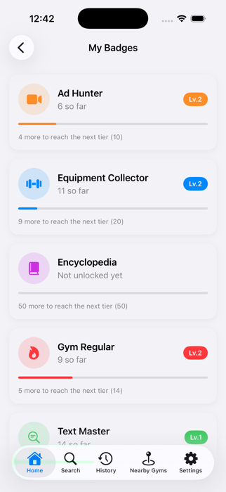 Achievement badges screen